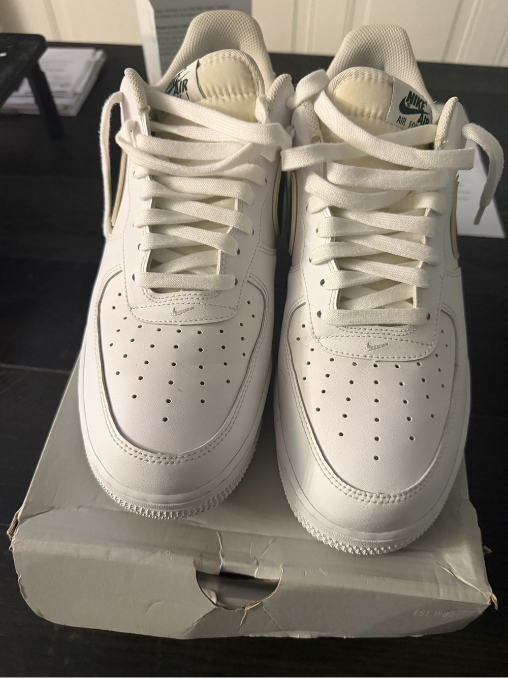 Nike White Low-Top Sneakers with Dark Green Swoosh - Picture 3 of 8
